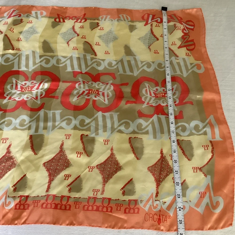 Croata Silk Scarf 26x26 Orange Cream  Geometric Logo Square Made in Croatia
